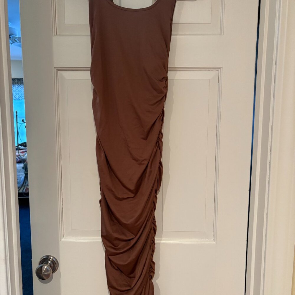 Micas coffee ruched long dress